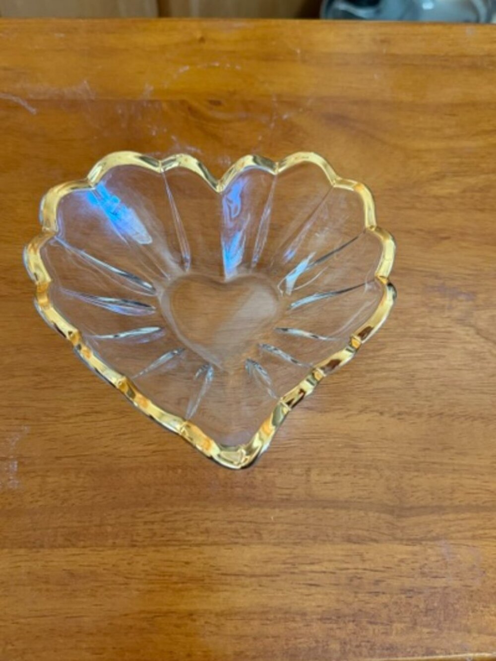 Vintage Mikasa Crystal Heart Dish w/Gold Trim